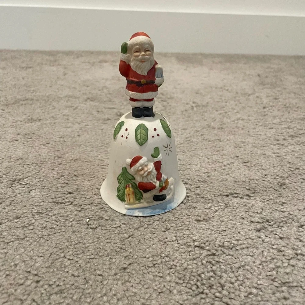 Vintage‎ Ceramic Santa Bell Christmas Ornament Taiwan Holiday Decoration